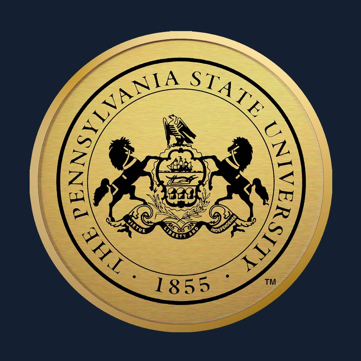 close up of gold medallion The Pennsylvania State University Seal
